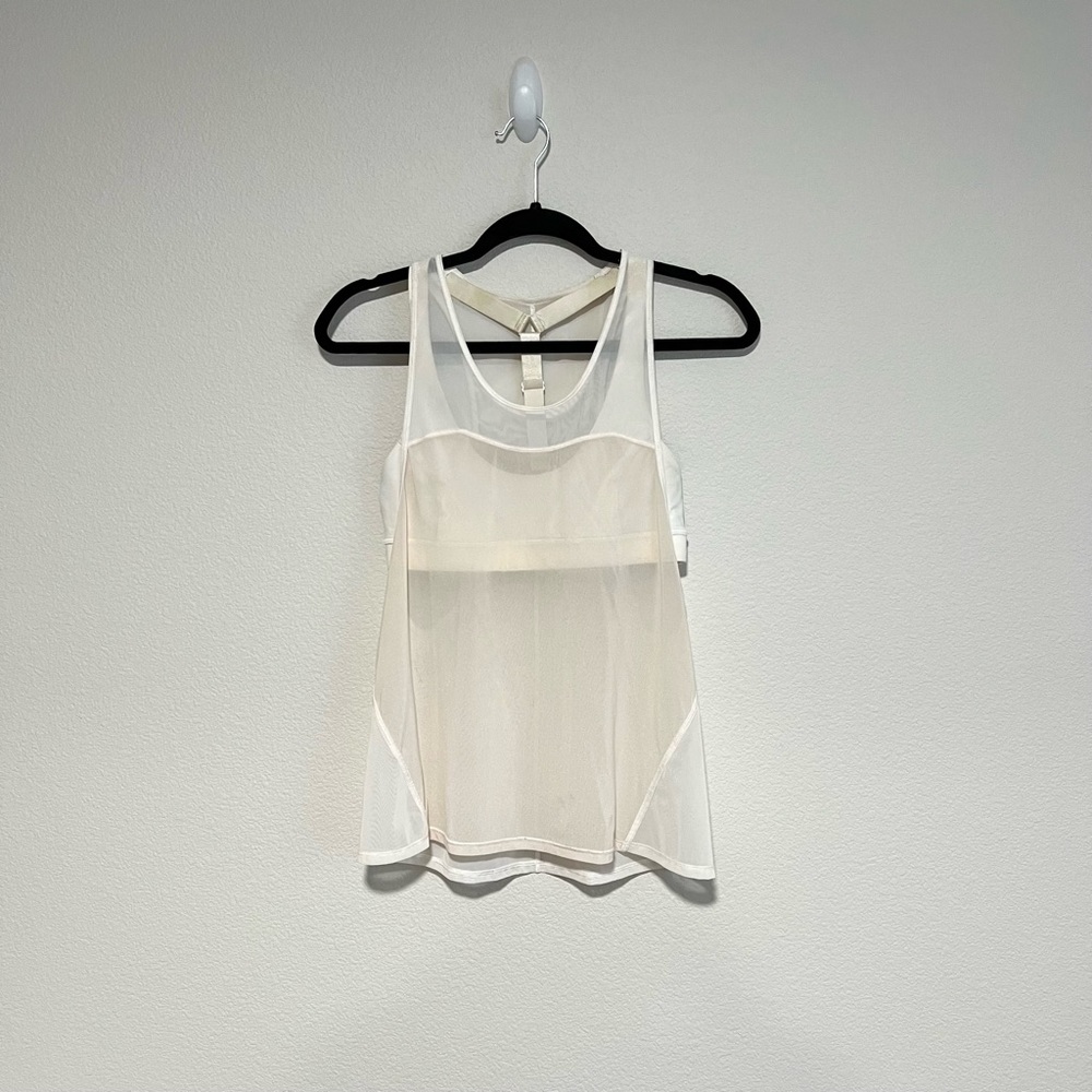 Lululemon- White Sheer Racerback Tank Top w/ Detachable Sports Bra, Size 6